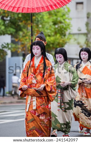 KYOTO, JAPAN - OCTOBER 22: Jidai Matsuri in Kyoto, Japan on October 22, 2014. Participants at the \