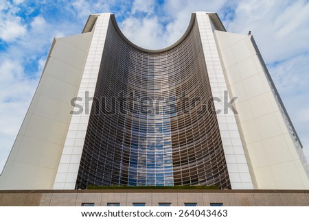 OSAKA, JAPAN - OCTOBER 25: Prefectural Police Office in Osaka, Japan on October 25, 2014. The headquarters for the Osaka Prefectural Police force. situated across the moat and road from Osaka Castle