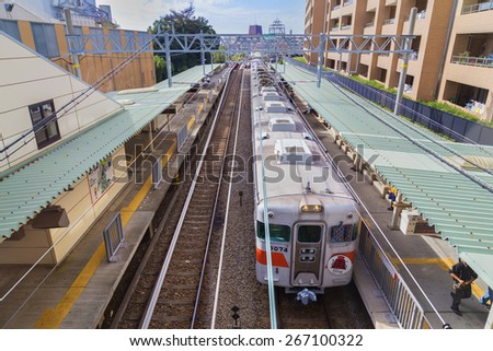 OSAKA, JAPAN - OCTOBER 25: JR Kobe Line in Osaka, Japan on October 25, 2014. Serves between Osaka Station in Osaka, Osaka Prefecture and Himeji Station in Himeji, Hyogo Prefecture