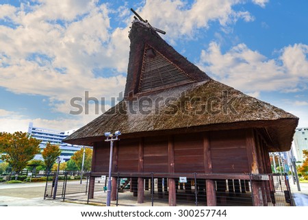 OSAKA, JAPAN - OCTOBER 27: Hoenzaka Warehouse  in Osaka, Japan on October 27, 2014. Built around the 5th century, each warehouse comes with multiple supporting posts with \