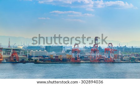 OSAKA, JAPAN - OCTOBER 28: Osaka Bay in Osaka, Japan on October 28, 2014. Industries locate around Osaka Bay because there are skilled and plentiful workforce, many port facilities, efficient linkages