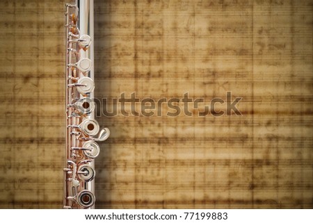 Flute Middle Joint/14 K Rose Gold/ On MUSIC Sheet Background