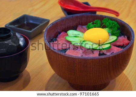 Raw Tuna Sashimi with Boiled Rice and Raw Egg