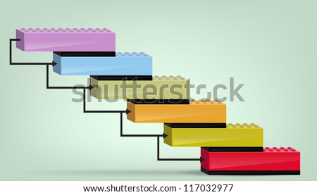 Staircase graphic chart presentation template with colored bricks with blank space for text placement. Ideal for business meetings and presentations / Staircase graphic chart presentation template