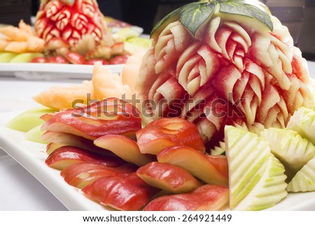 Fruit carvings on the buffet table
