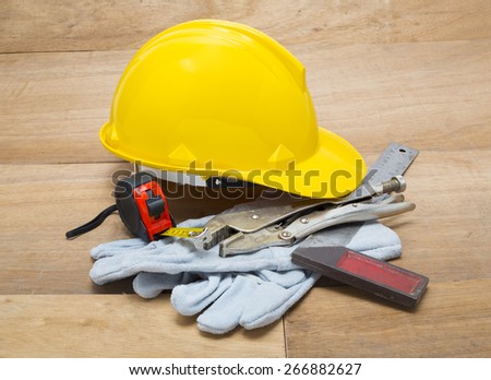 construction hat and gloves white backgrund