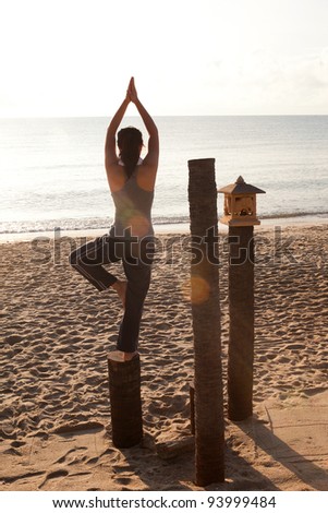 Pictures of beautiful women in the early morning yoga at sea.