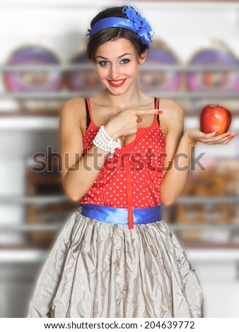 Girl in a red retro dress