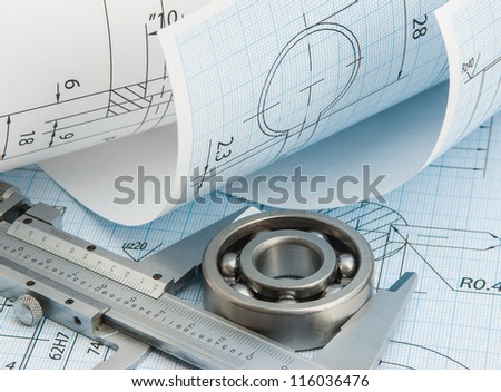 tools and mechanisms detail on the background of technical drawings