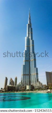 DUBAI, UAE - NOVEMBER 14: High rise buildings and streets nov 14. 2012  in Dubai, UAE.  Burj Khalifa, the tallest building in the world