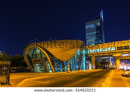 DUBAI, UAE - NOVEMBER 11: Dubai Metro as world\'s longest fully automated metro network (75 km) on November 11, 2013, Dubai, UAE.