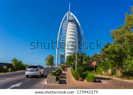 DUBAI, UAE- NOVEMBER 7: A general view of the world\'s first seven stars luxury hotel Burj Al Arab \