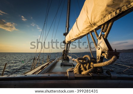 sunset at sea on aboard the Yacht Sailing