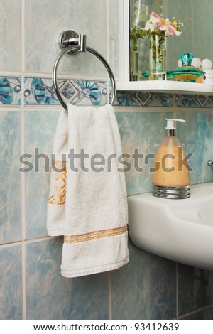towel on the rack in the bathroom
