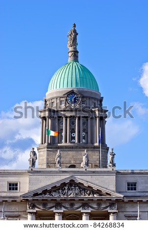 Custom House (Irish: Teach an Chustaim) roof at river Liffey is a neoclassical 18th century building in Dublin, Ireland which houses the Department of the Environment, Heritage and Local Government.