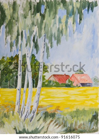 idyllic countryside - original painting oil on canvas