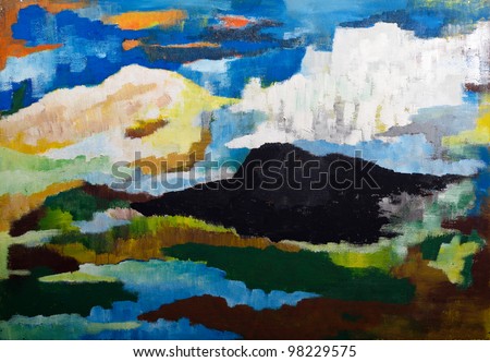 abstract mountain landscape - original painting oil on wood