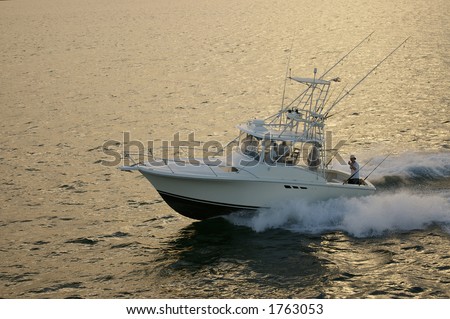 power boat at dusk
