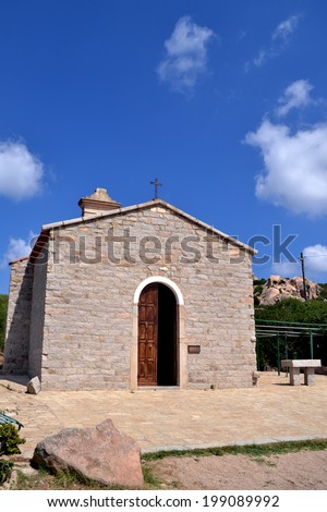 LA MADDALENA, ITALY-AUGUST 23: Church of S.S. Trinity of La Maddalena archipelago, Sardinia, Italy. August 23, 2013 in Milan Italy