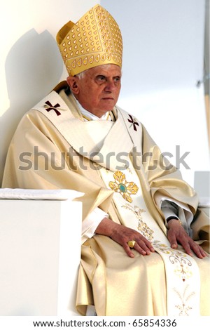 VIGEVANO, ITALY - APR 21: Pope Joseph  Benedict XVI presides over an open-air mass in Piazza Ducale, The Pontiff is visiting the northern Italian town of Vigevano, April 21, 2007 in Vigevano, ITALY.