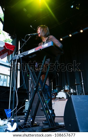 SEATTLE - JULY 22:  Singer Sarah Barthel of Indie Pop rock band Phantogram performs on stage during the Capitol Hill Block Party in Seattle on July 22, 2012.