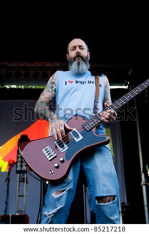 SEATTLE - SEPT. 4:  Bassist Jeff Pinkus of alternative rock band the Butthole Surfers performs on stage during the Bumbershoot music festival in Seattle on September 4, 2011.