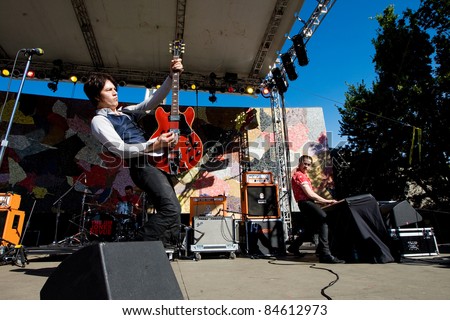 SEATTLE - SEPT. 4:  English Garage Rock Band The Jim Jones Revue performs on stage during the Bumbershoot Music Festival in Seattle on September 4, 2011.