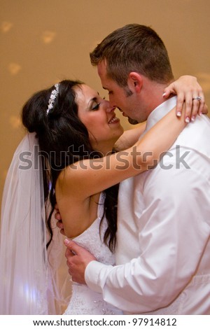 First dance for a recently married newlywed couple during their wedding reception.