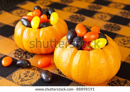 Mini pumpkins filled with Halloween jellybeans