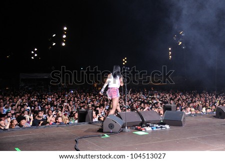 BARCELONA, SPAIN - JUNE 1: Sleigh Bells band performs in front of thousands of fans at San Miguel Primavera Sound Festival on June 1, 2012 in Barcelona, Spain.