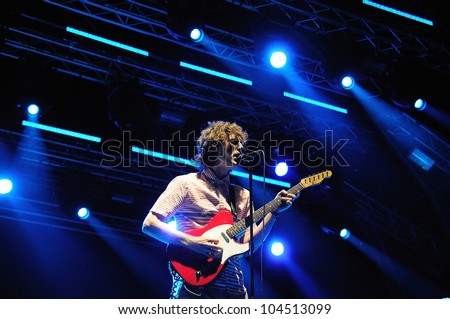 BARCELONA, SPAIN - JUNE 1: The Rapture band performs at San Miguel Primavera Sound Festival on June 1, 2012 in Barcelona, Spain. Dance-punk band based in New York City