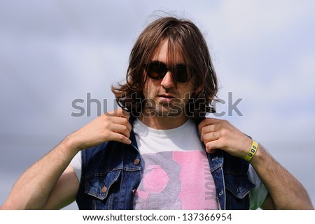 BENICASSIM, SPAIN - JULY 15: Portrait of Justin Young, leader of the English indie rock band The Vaccines, at FIB on July 15, 2012 in Benicassim, Spain. Festival Internacional de Benicassim.
