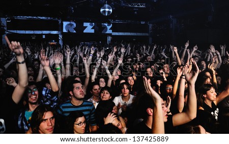 BARCELONA SPAIN MARCH 18 Fans of Dorian spanish famous band at Razzmatazz on March 13 2011 in Barcelona Spain BARCELONA SPAIN MARCH 18 Fans of Dorian spanish famous band at Razzmatazz on March 13 2011 in Barcelona Spain