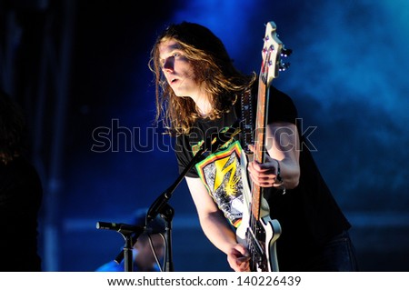 BARCELONA - MAY 22: Arni Arnason, blond bass player of The Vaccines band, performs at Heineken Primavera Sound 2013 Festival, Ray-Ban Stage, on May 22, 2013 in Barcelona, Spain.