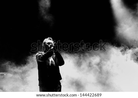 BARCELONA - MAY 24: The Jesus and Mary Chain band performs at Heineken Primavera Sound 2013 Festival on May 24, 2013 in Barcelona, Spain. Black and white image.