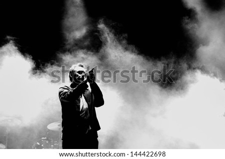 BARCELONA - MAY 24: The Jesus and Mary Chain band performs at Heineken Primavera Sound 2013 Festival on May 24, 2013 in Barcelona, Spain. Black and white image.