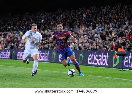 BARCELONA - NOV 10: Jeffren Suarez, F.C Barcelona player, plays against Cultural Leonesa at the Camp Nou Stadium on the Spanish Cup (Copa del Rey) on November 10, 2009 in Barcelona, Spain.