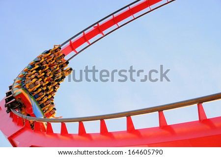 BARCELONA NOV 1 The Dragon Khan a famous roller coaster of the Port Aventura theme park on November 1 2013 in Barcelona Spain BARCELONA NOV 1 The Dragon Khan a famous roller coaster of the Port Aventura theme park on November 1 2013 in Barcelona Spain