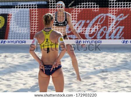 Barcelona - Sep 10: Player From Germany Team, Plays At Women\'S Volleyball Tournament Swatch Fivb Word Tour 2009, Hyunday Open Barcelona On September 10, 2009 In Barcelona, Spain.