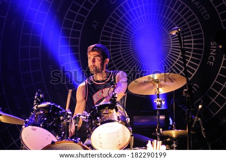 BARCELONA - NOV 13: Chris Tomson, drummer of Vampire Weekend (band), performs at Razzmatazz stage on November 13, 2010 in Barcelona, Spain. Grammy Award for Best Alternative Music Album in 2014.