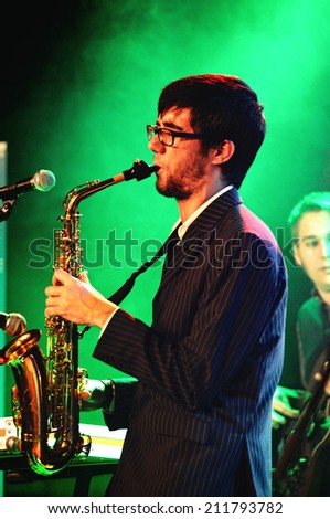 BARCELONA, SPAIN - FEB 14: The Free Fall Band (band from Catalonia) performs at Bikini Club on February 14, 2014 in Barcelona, Spain.