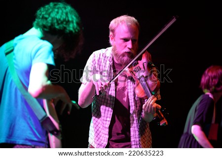 BARCELONA - MAY 28: Violin player of Darren Hayman & the Trial Separation (band) performs at Heineken Primavera Sound 2014 Festival (PS14) on May 28, 2014 in Barcelona, Spain.