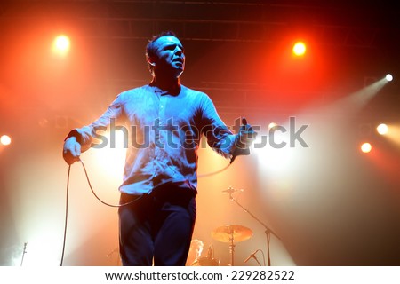 BARCELONA - OCT 20: Future Islands (synthpop electronic dance band) performs at Razzmatazz stage on October 20, 2014 in Barcelona, Spain.