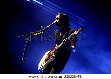 BILBAO, SPAIN - OCT 31: Placebo (band) live performance at Bime Festival on October 31, 2014 in Bilbao, Spain.