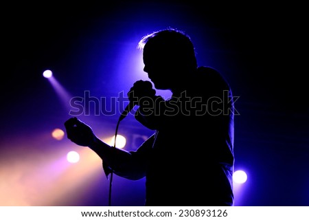 BARCELONA - OCT 20: Future Islands (synthpop electronic dance band) performs at Razzmatazz stage on October 20, 2014 in Barcelona, Spain.