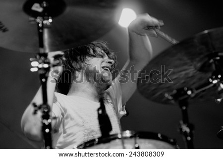 BARCELONA - JUN 4: The drums player of The Black Box Revelation (band) performs at Discotheque Razzmatazz on June 4, 2010 in Barcelona, Spain.