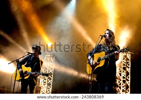 BILBAO, SPAIN - NOV 01: Dawn Landes (band) live music show at Bime Festival on November 01, 2014 in Bilbao, Spain.