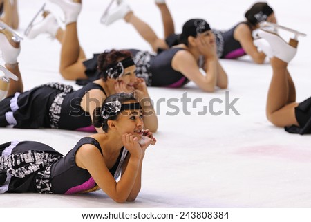 BARCELONA - MAY 03: Young team from a school of skating on ice performs at the International Cup Ciutat de Barcelona Open at Pista de Gel Pavilion on May 3, 2014 in Barcelona, Spain.