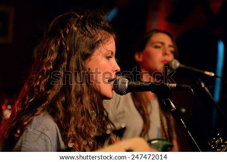 BARCELONA - JAN 8: The singer of Hinds (band also known as Deers) performs at Heliogabal club on January 8, 2015 in Barcelona, Spain.