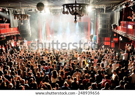 BARCELONA - DEC 5: Crowd at the Fuel Fandango (electronic, funk, fusion and flamenco band) concert at Apolo (venue) on December 05, 2014 in Barcelona, Spain.